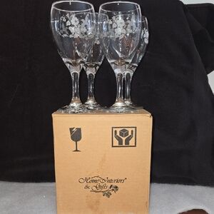 Home Interiors Elegant Floral Wine Glass Set